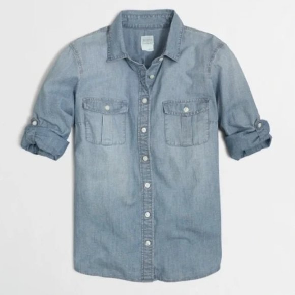 J. Crew Factory perfect fit denim long sleeve shirt - Picture 1 of 3